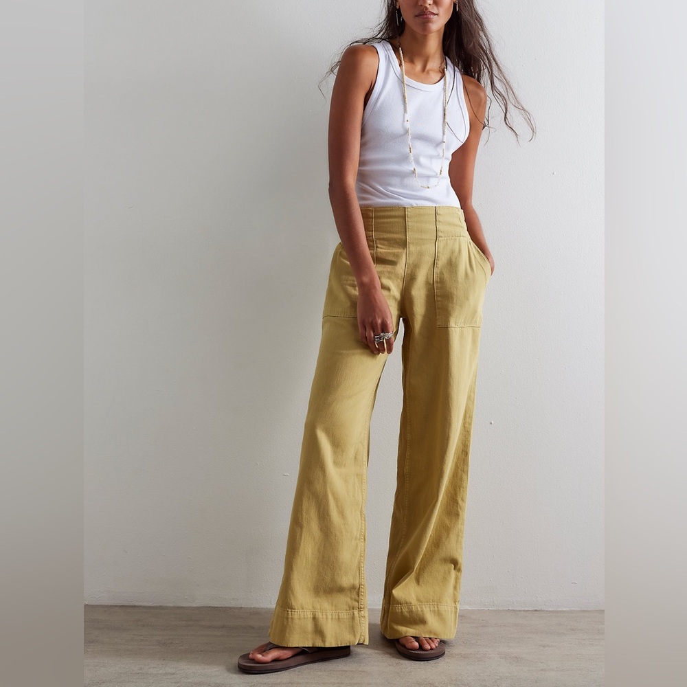 We The Free Flared Wide-Leg Jeans in Yellow-Green